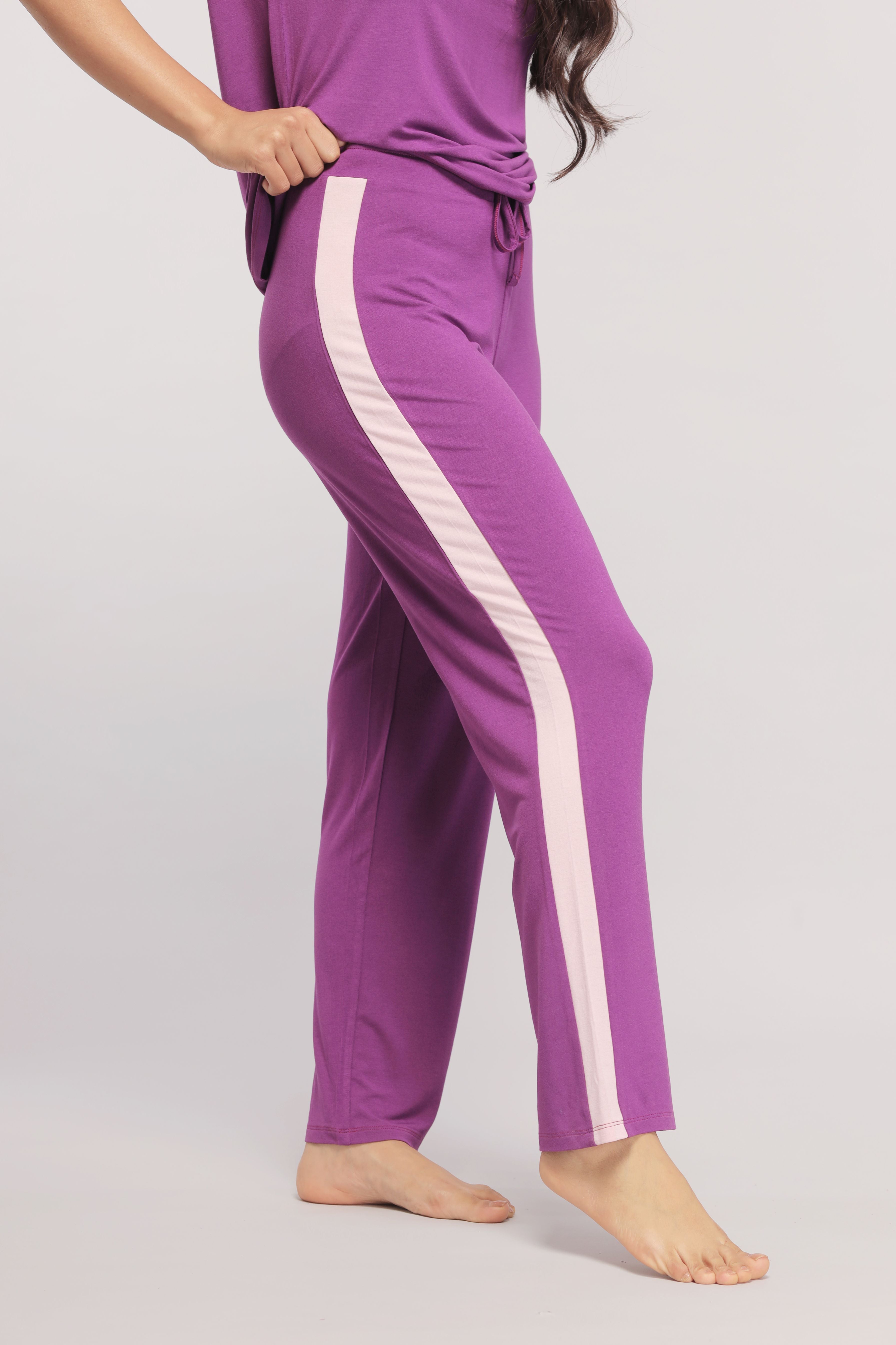 Royal Purple Lounge Pants with Pink Stripe – NeceSera