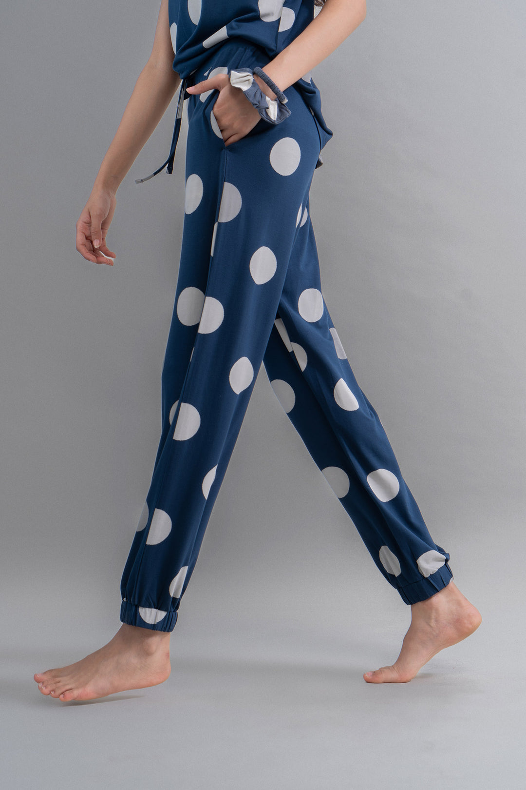 Sleepy Navy Polka Supima Cuffed Bottoms for comfortable and stylish lounging.