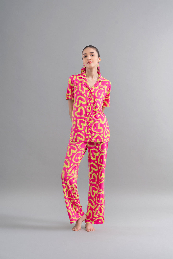 Limited Edition Lovestruck Pink Heart Flared Pajamas for stylish comfort.