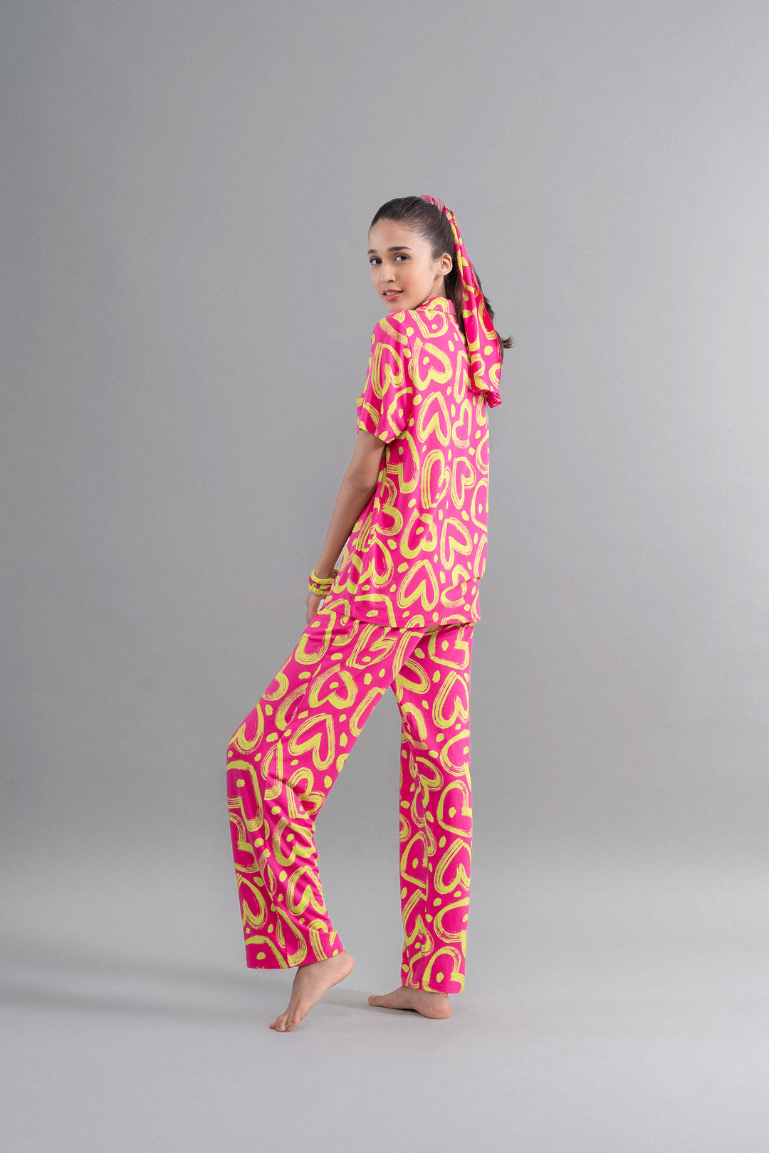 Limited Edition Pink Heart Flared Pajamas for stylish sleepwear.