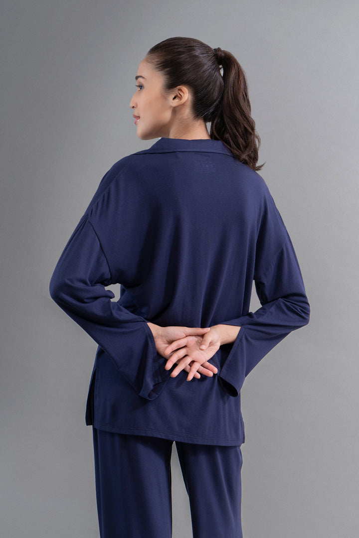 Deep Navy Supima Button Down Shirt With Slit