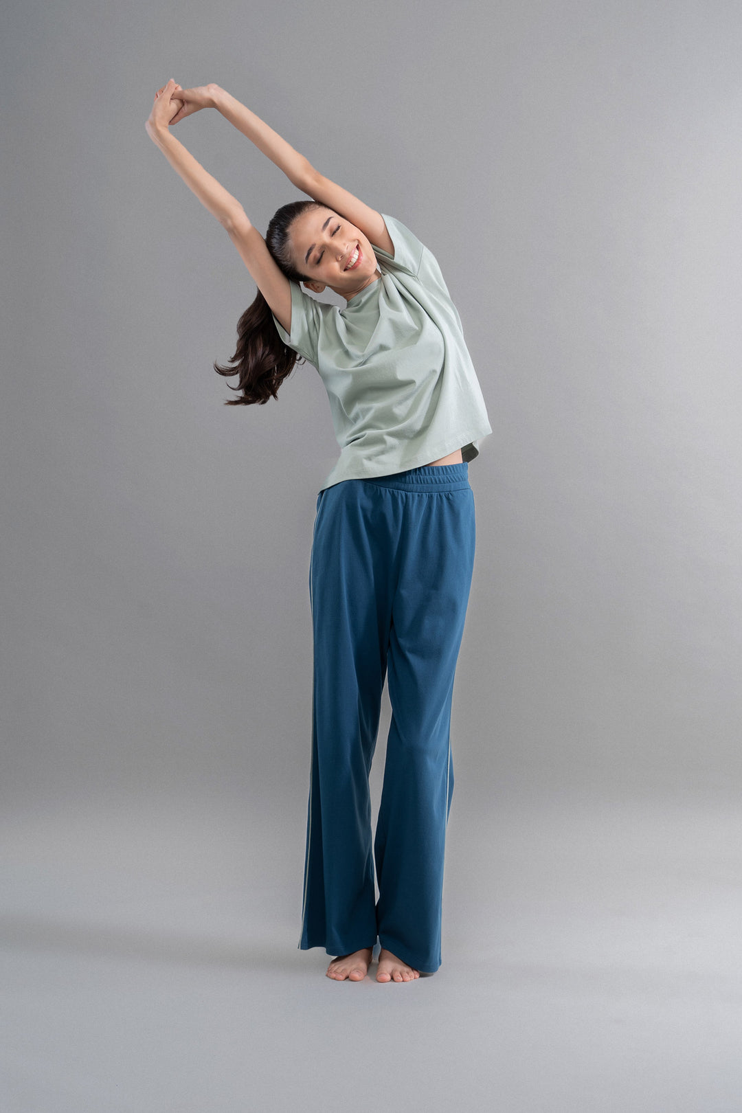 Sage Teal Cotton Lounge Pant With Contrast Piping