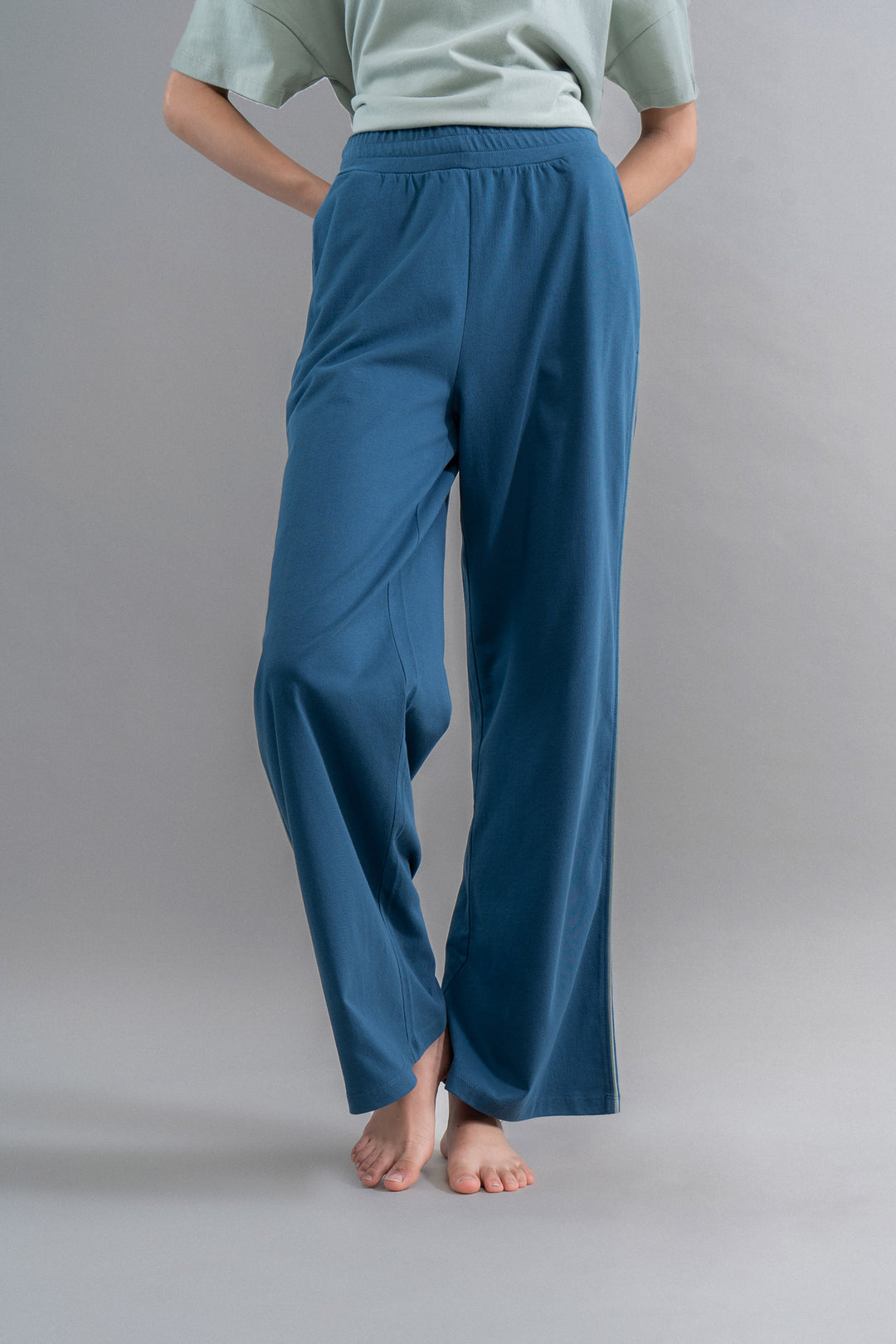 Sage Teal Cotton Lounge Pant With Contrast Piping
