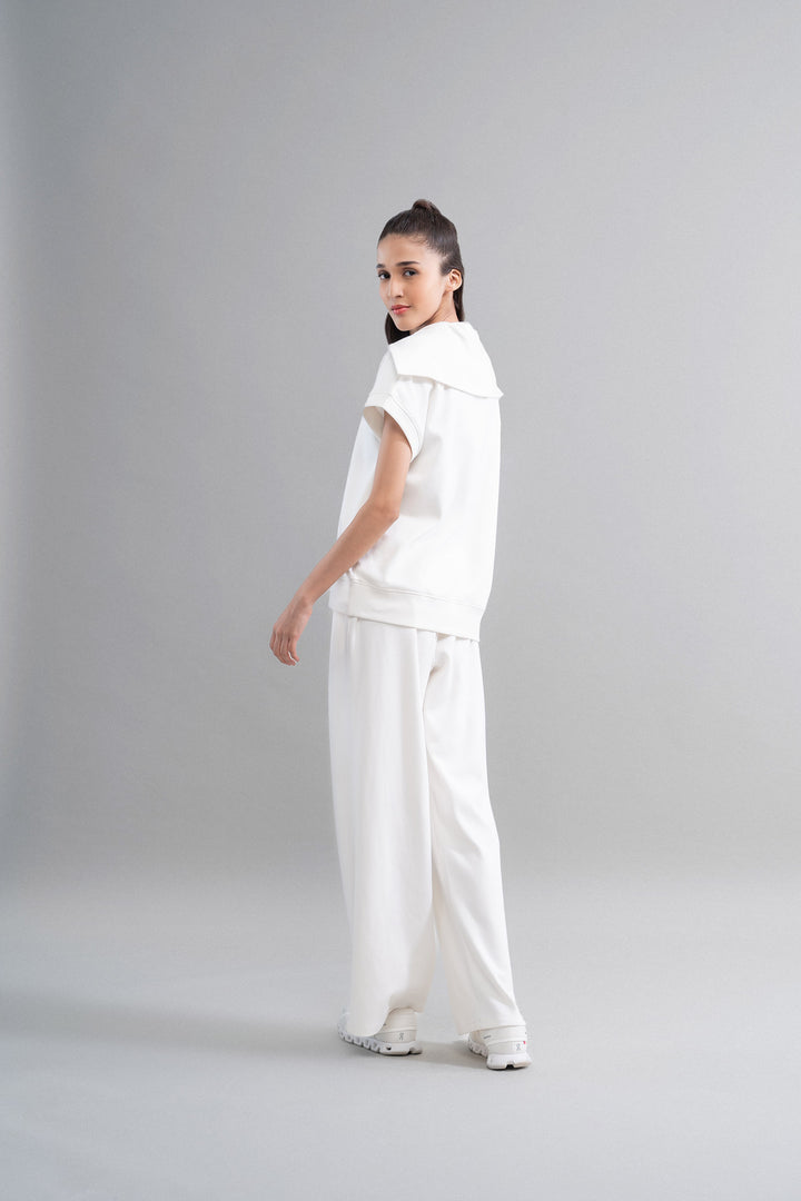 Model wearing Snugknit® Co Ord Set in white, stylish and comfortable.