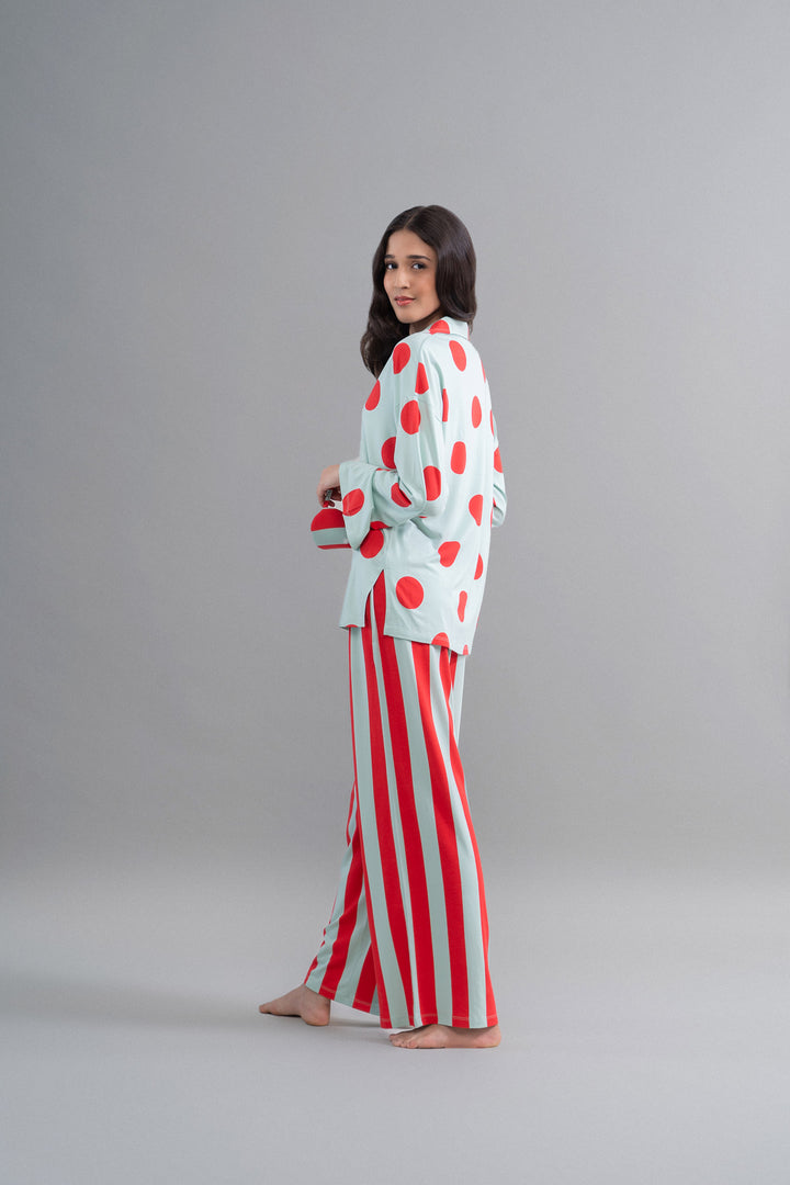 Aqua Red Stripe Supima Flared Pajamas