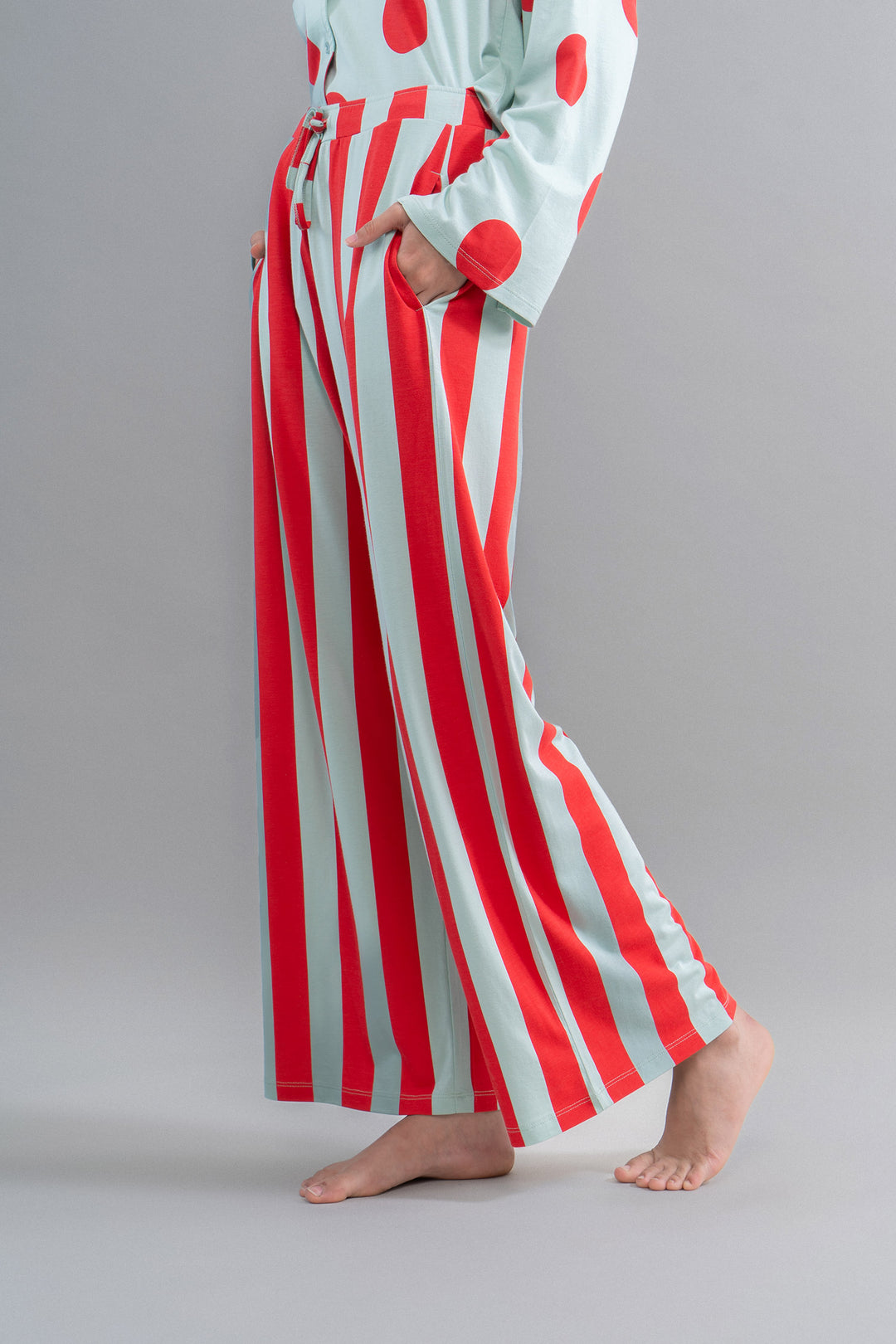 Aqua Red Stripe Supima Flared Pajamas