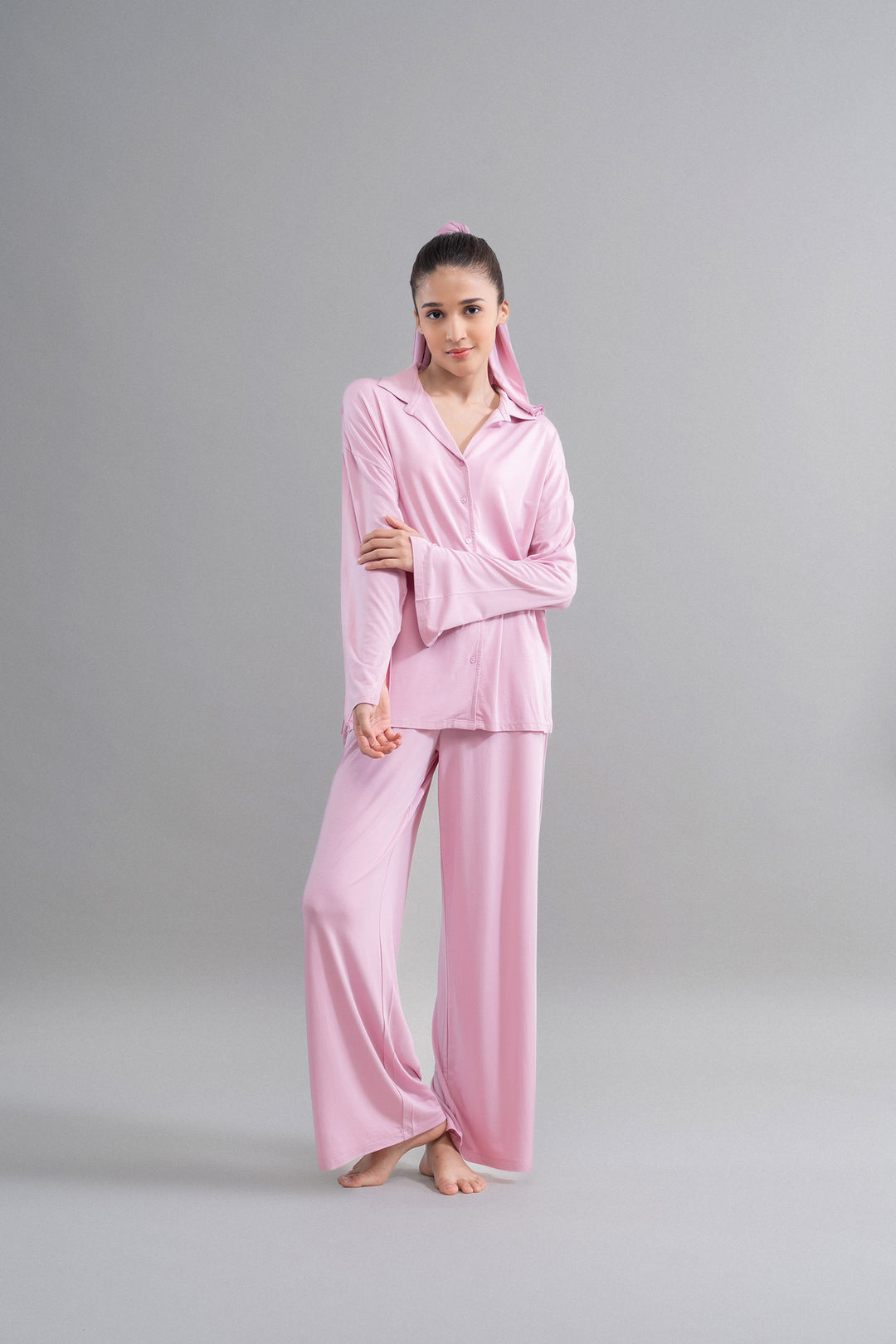 Deep Pink Modal Button Down Pajama Set