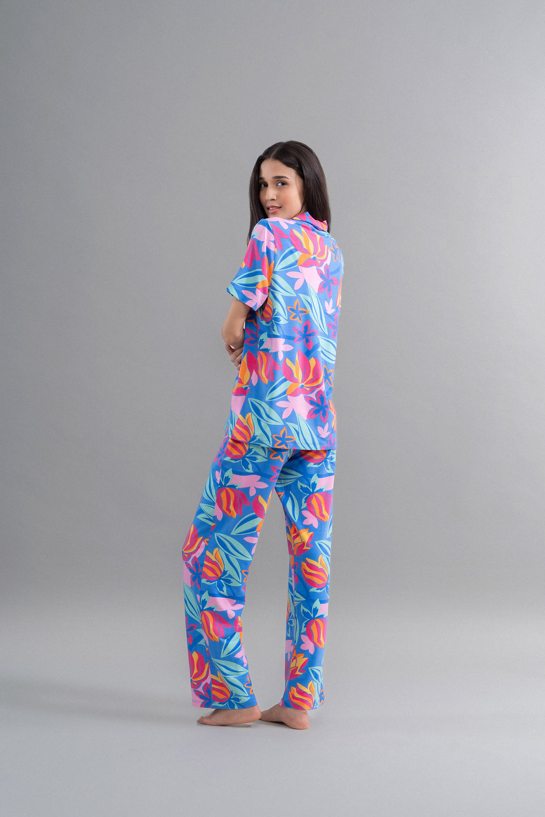 Hawai Button Down Printed Half Sleeve Pajama Set