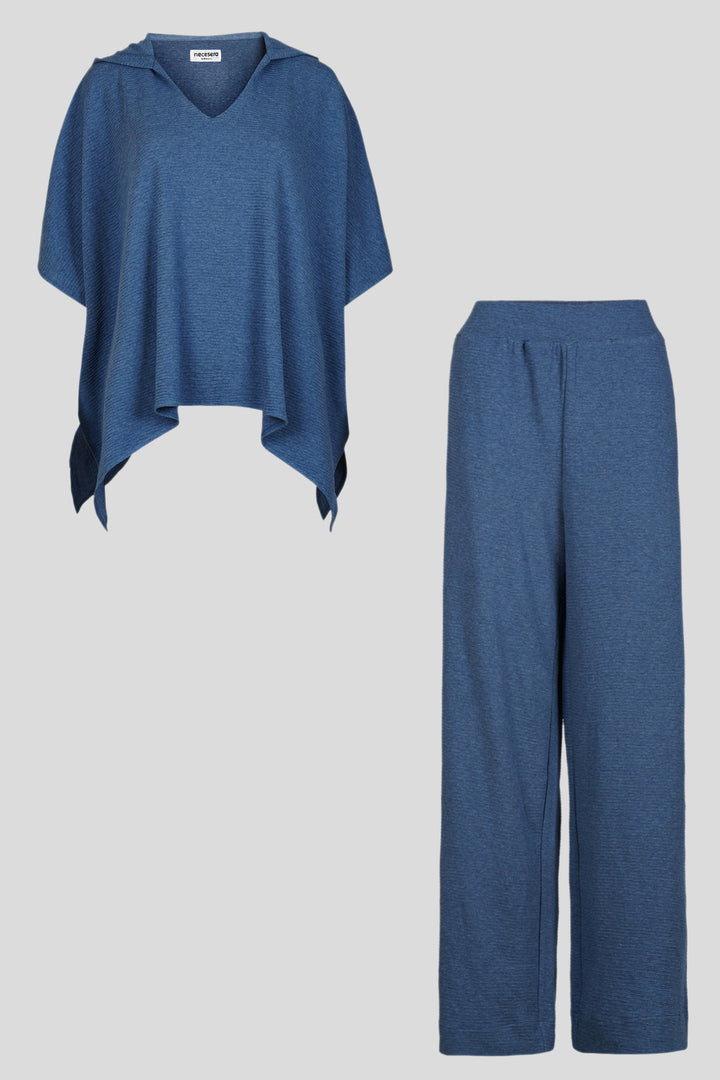 Relaxed Cloudy Blue Kaftan Hoodie Set