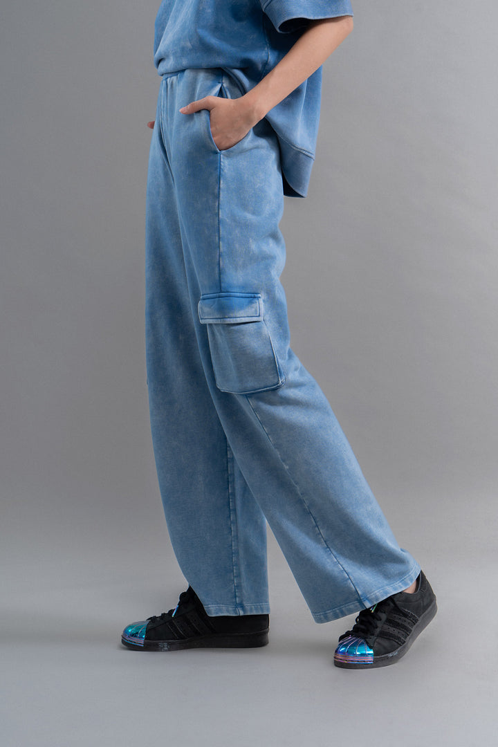 Denim Wash 100% Cotton Terry Cargo Pant