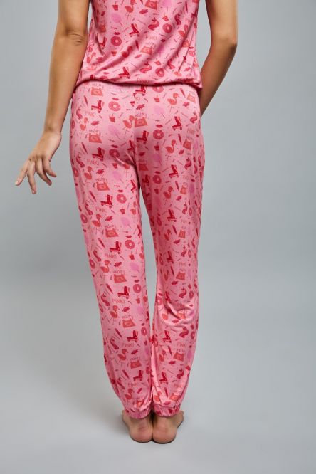 Be Pink Cuffed Pajama Set for women in playful pink design.