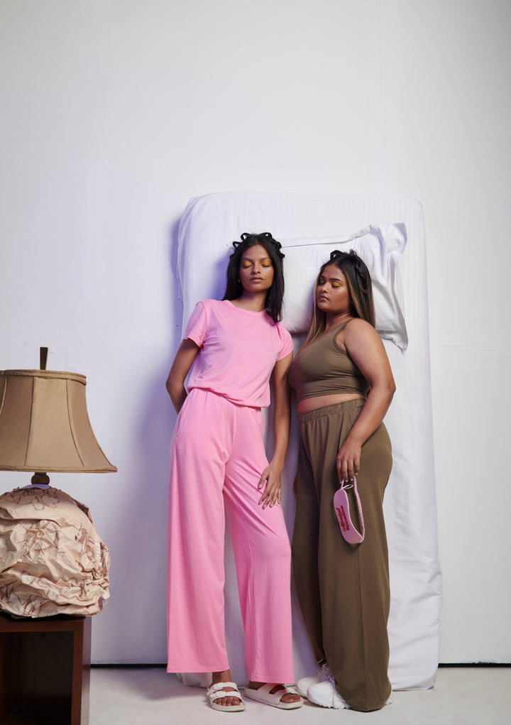 Pink Supima® Co-ord Set showcased on models in stylish poses.