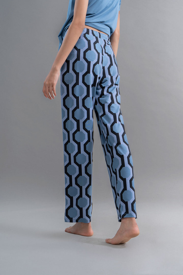 Midnight blue geometric modal pajamas featuring stylish hexagonal pattern.