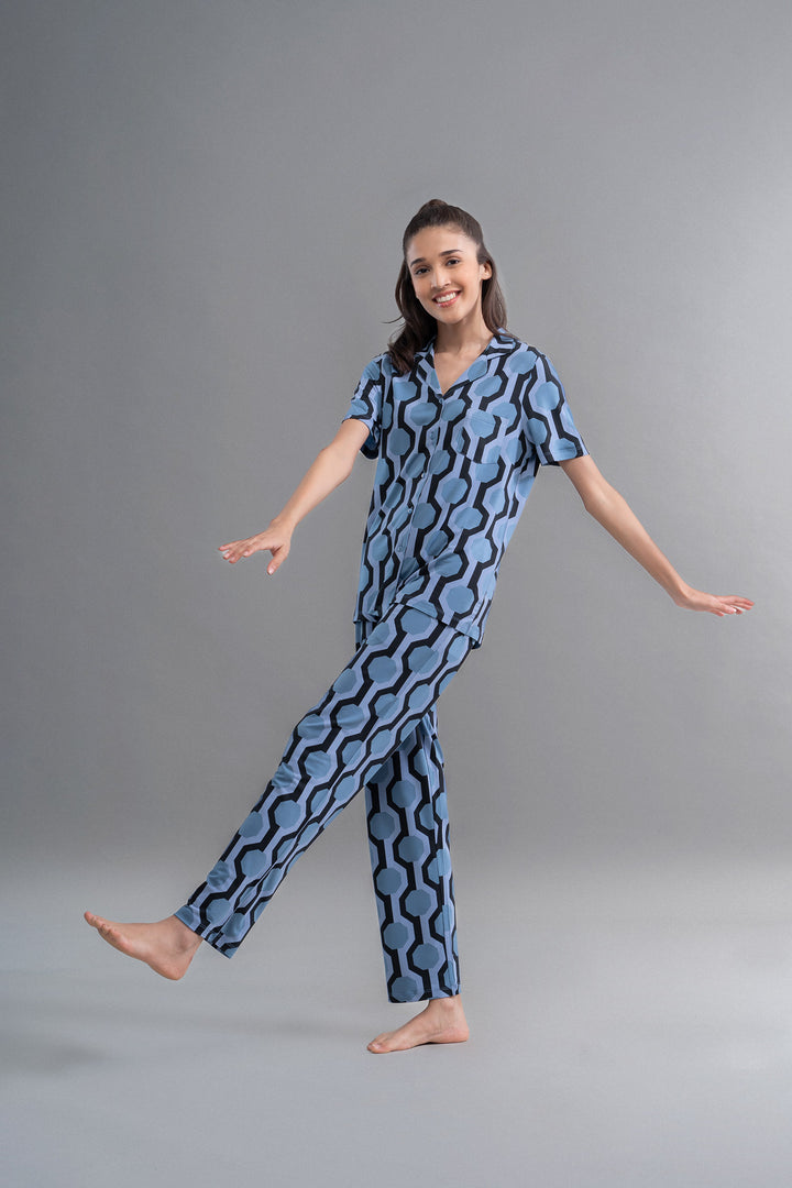 Midnight Blue Geometric Modal Pajamas