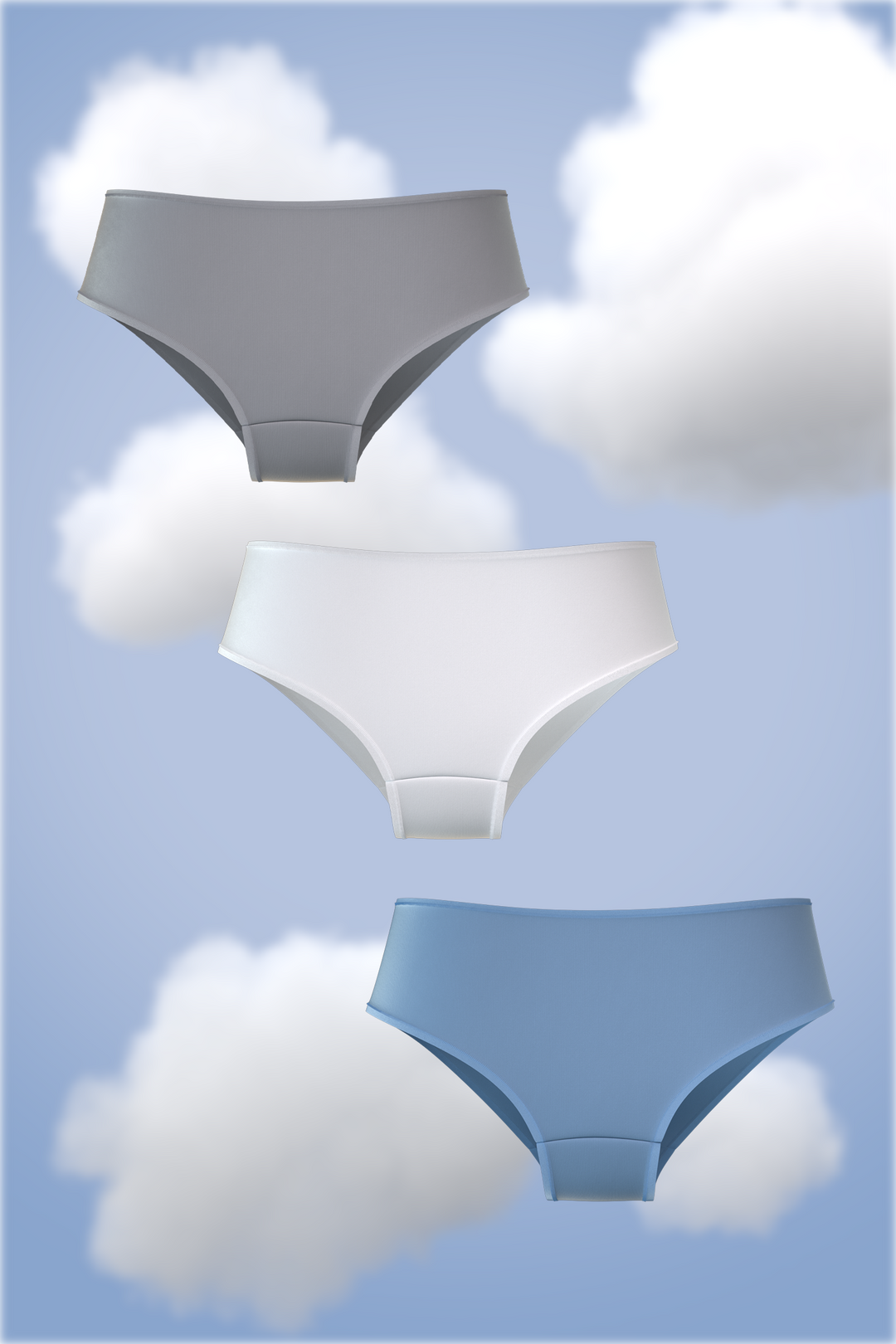 Set of three Brief- Plush grey, Cloudy white, Misty blue Nessies