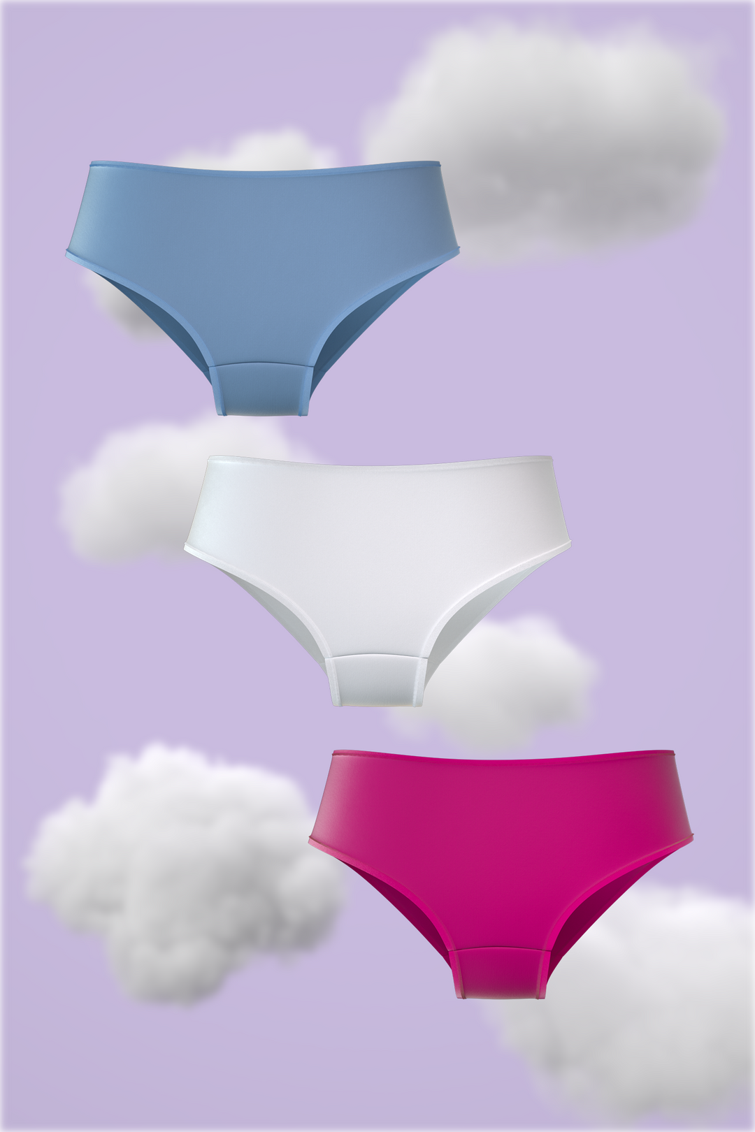 Set of three Hipster- Misty Blue, Cloudy white, Fuzzy Fuscia Nessies