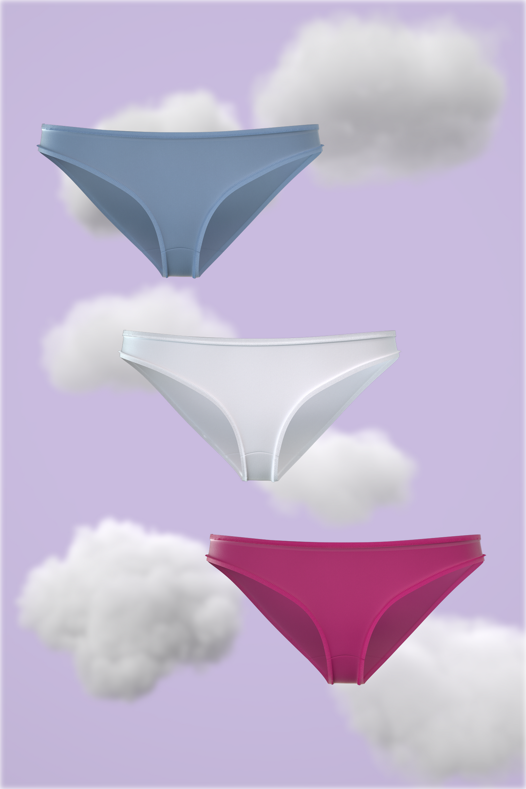 Set of three Bikini - Misty Blue, Cloudy white, Fuzzy Fuscia Nessies