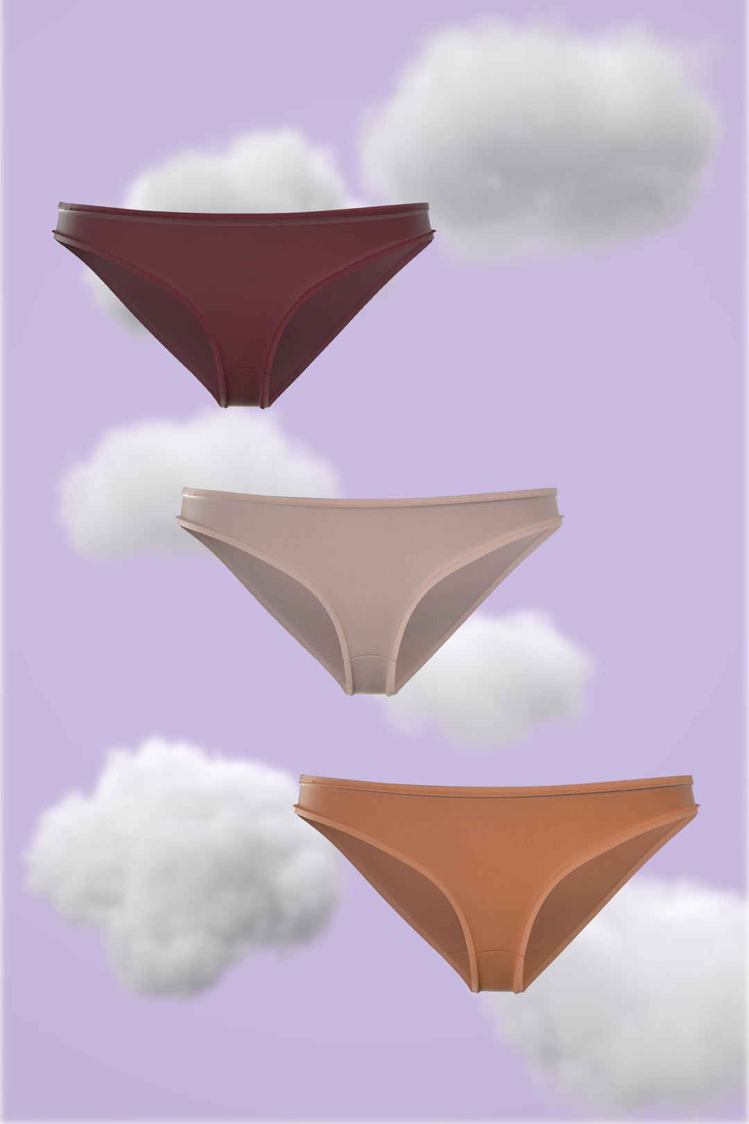 Set of three Supima Modal Bikini -Warm Ember, Soft Nude, Ruby Nessies