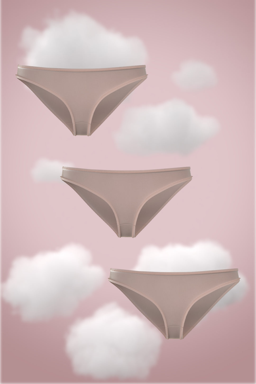 Set of three soft nude Supima modal bikini underwear.