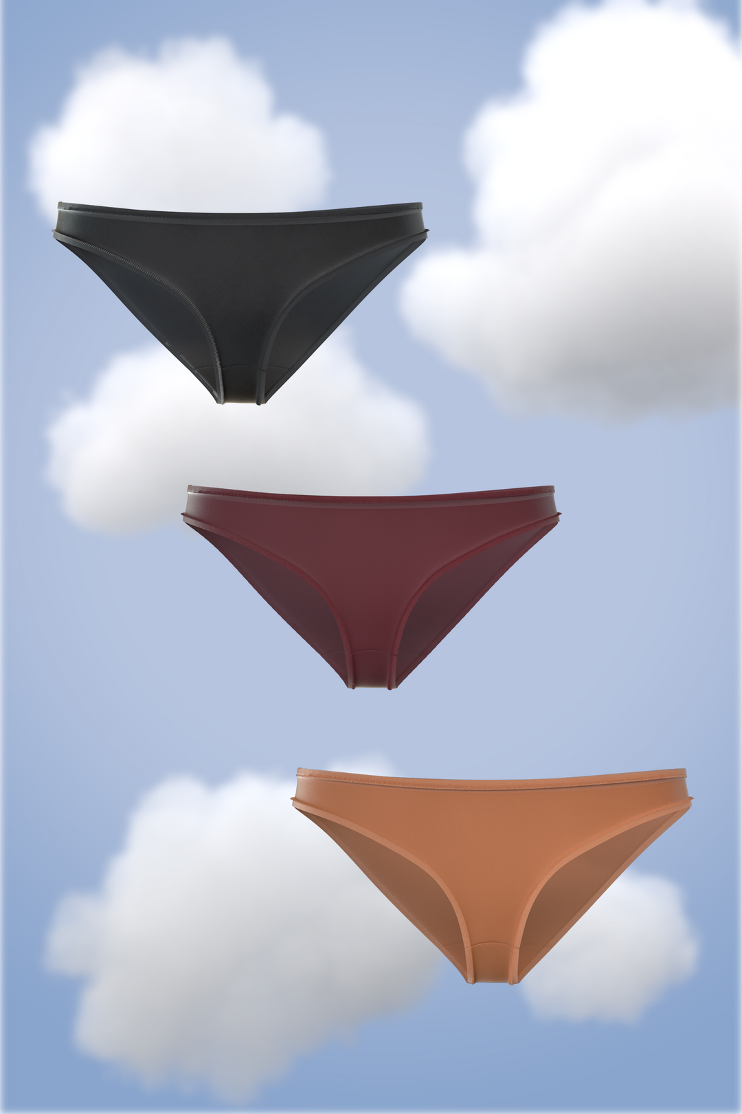 Set of three Brief- Black, Ruby, Warm Ember Modal Nessies