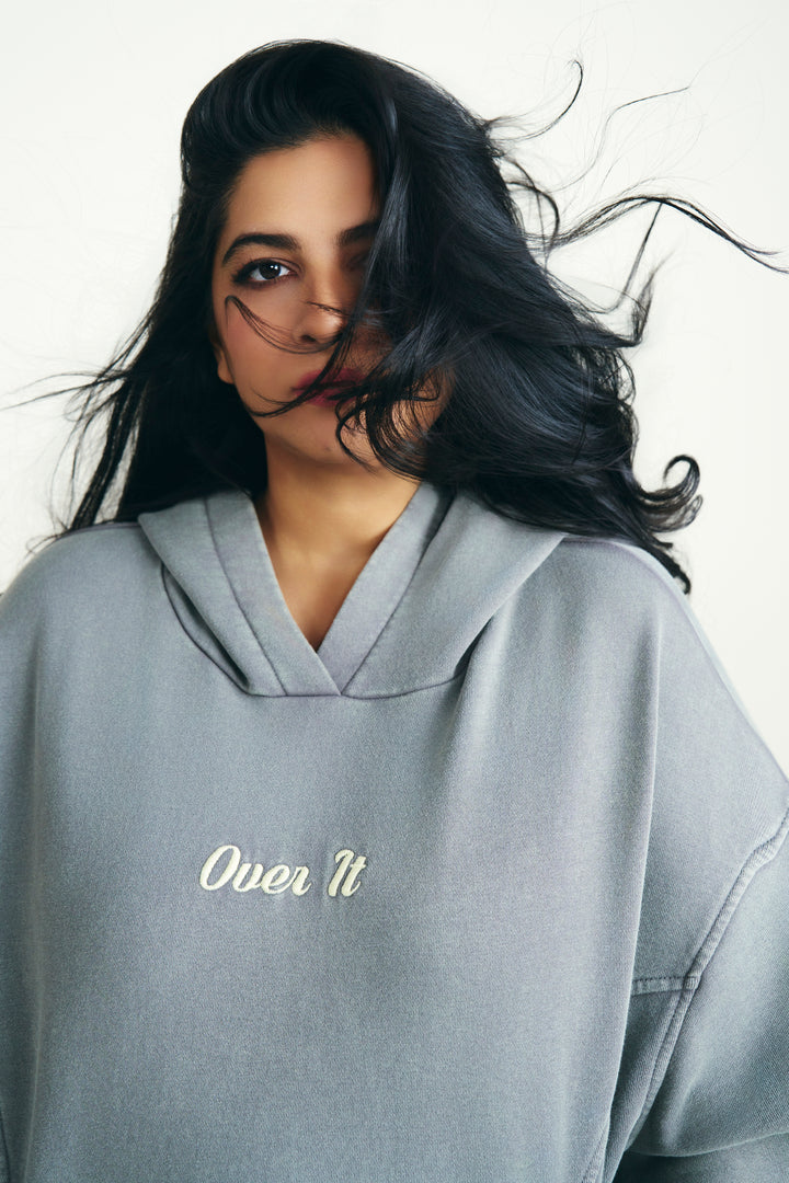 'Over It' Grey Oversized Hoodie