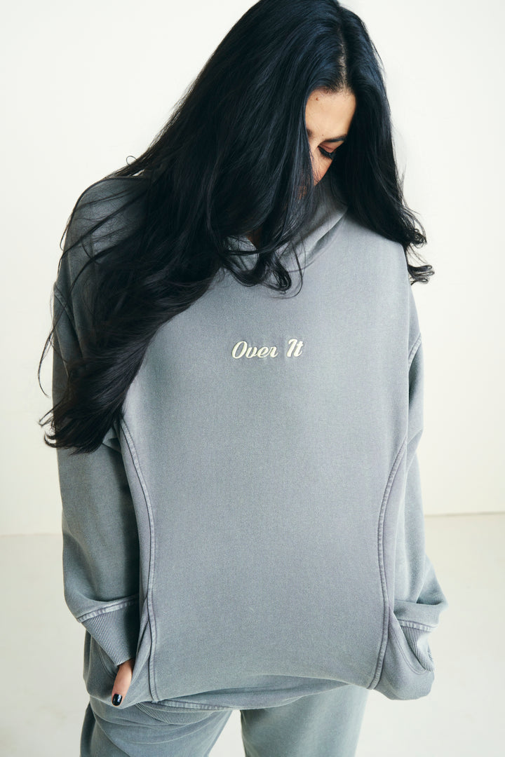 'Over It' Grey Oversized Hoodie