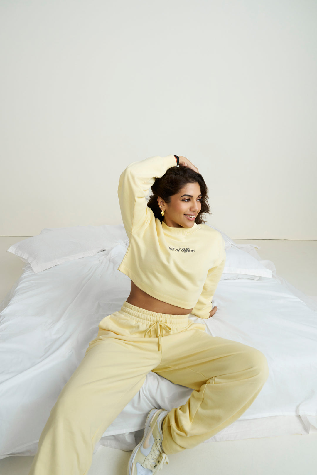 'Out Of Office' Yellow Terry Cropped Sweatshirt