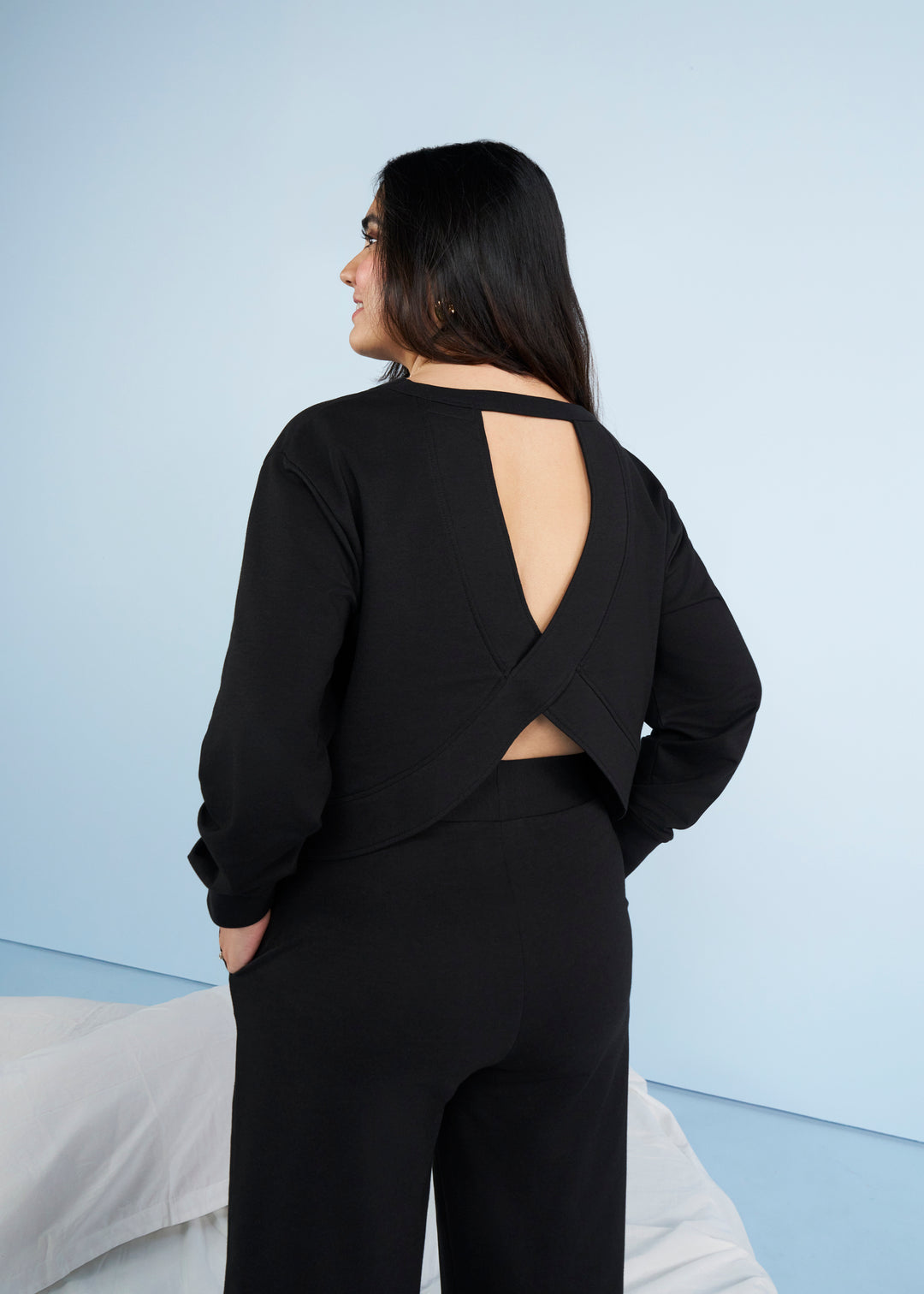 Black Bamboo Terry Open Back Sweatshirt