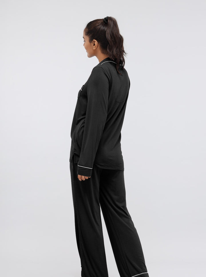 Black Modal White Piping Pajamas