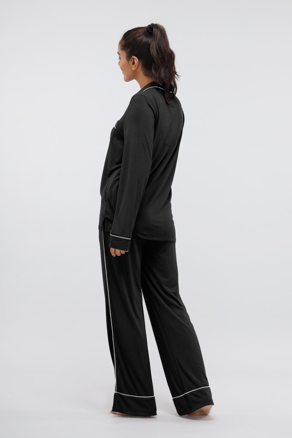 Black Modal White Piping Pajamas