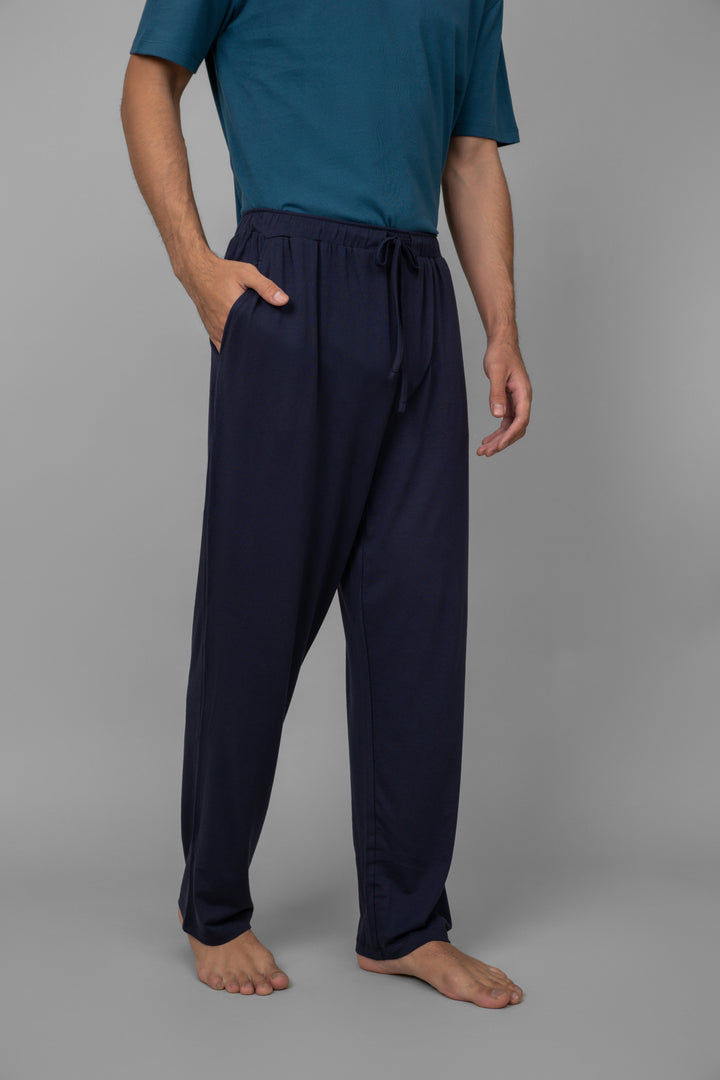 Navy men's lounge pants for comfortable casual wear.