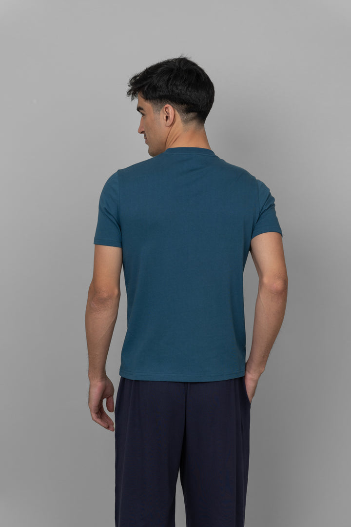 Navy men's lounger set featuring a comfortable t-shirt and pants.