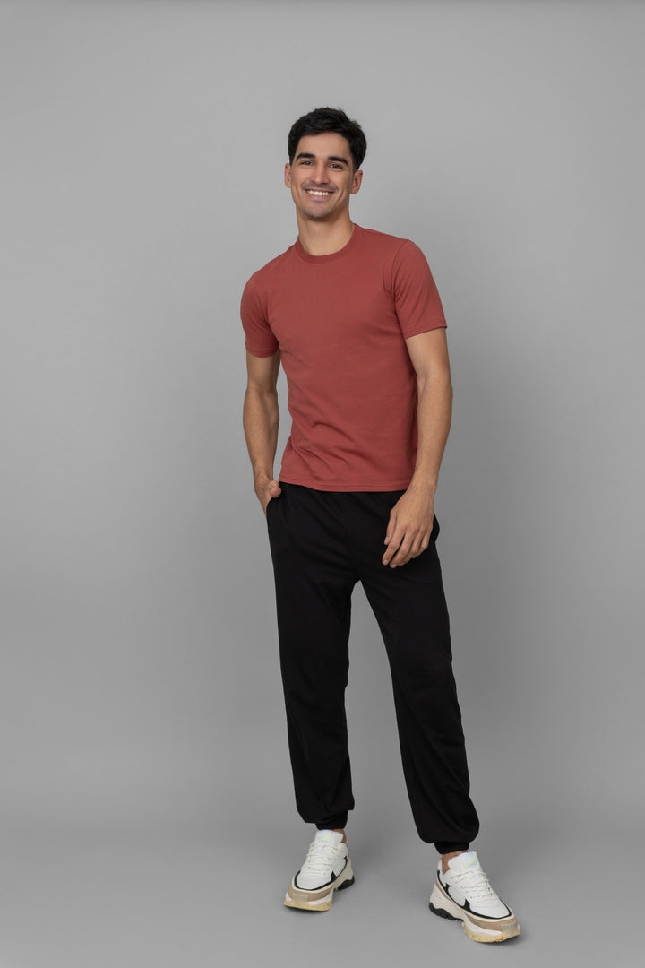 Shadow Red Men's Jogger Set on a model against gray background.