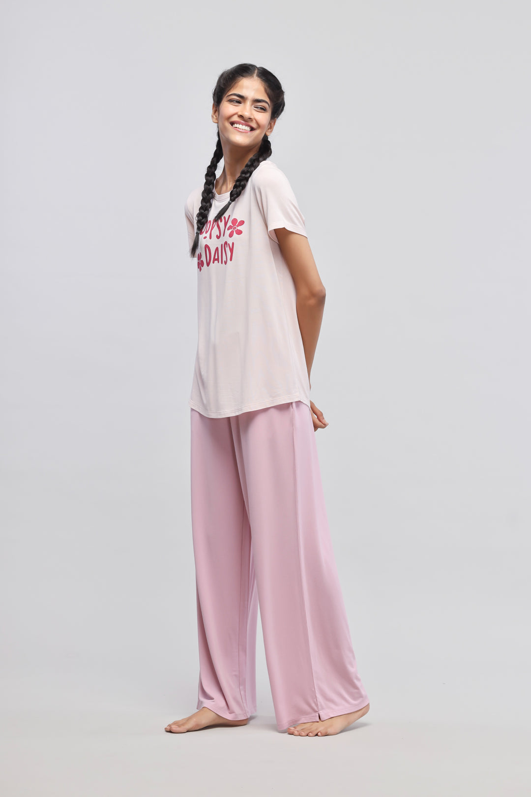 Oopsy Daisy flared pajama set in soft pink, perfect for comfort.