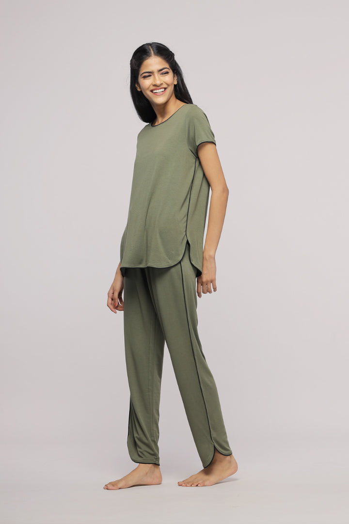 Olive green multipurpose lounge pant for casual comfort and style.