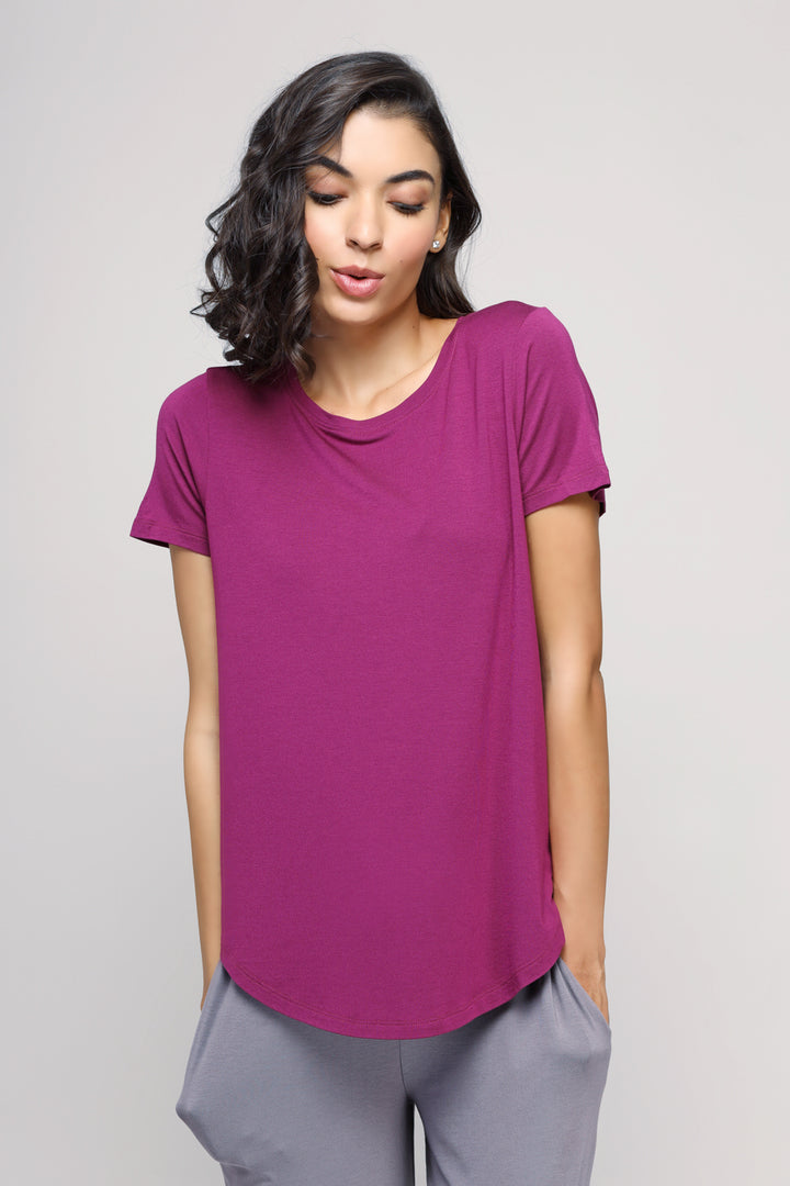 Wanderer Flared Lounge Set in purple, relaxed casual women's outfit.