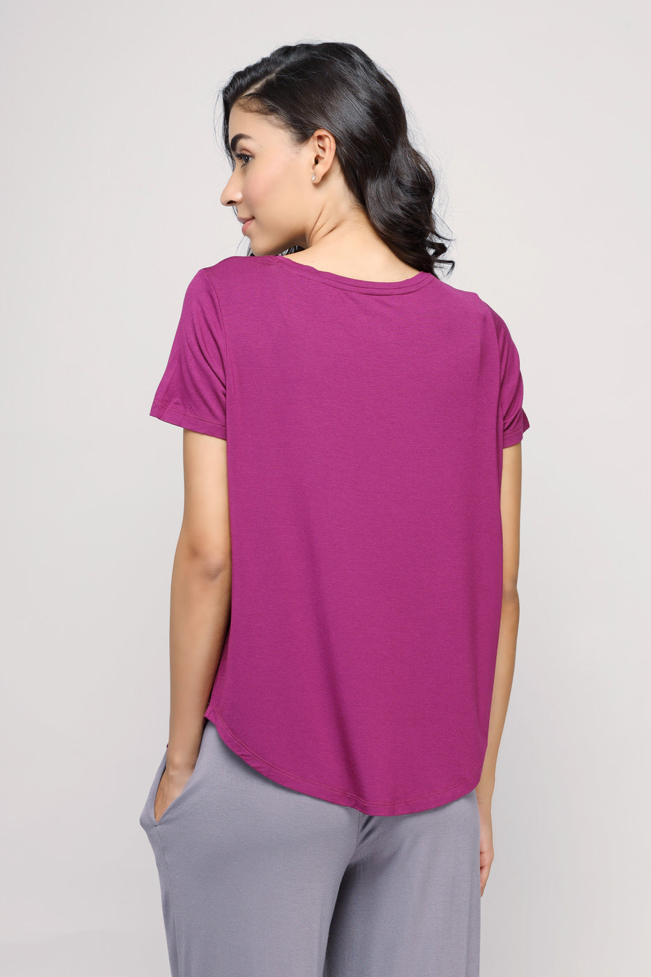 Wineberry Top in vibrant purple, featuring a casual back design.