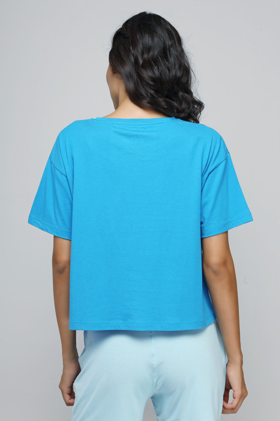 Back view of Breezy Blue Shorts Set, showcasing comfortable casual style.