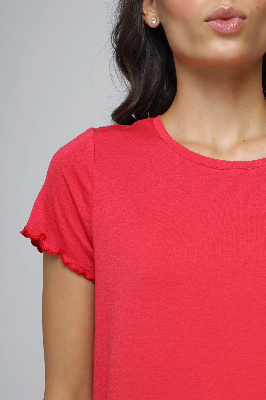 Love Red Frill Top showcasing stylish frill sleeves for trendy looks.