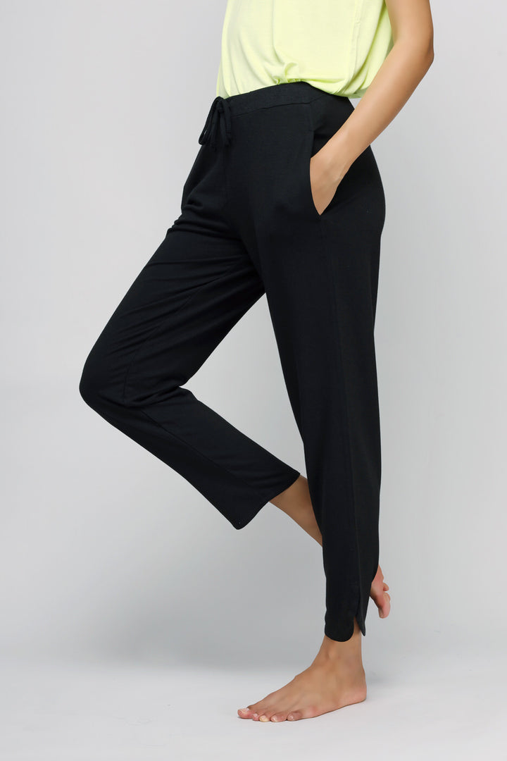 Black jogger pants with pockets, casual activewear for women.