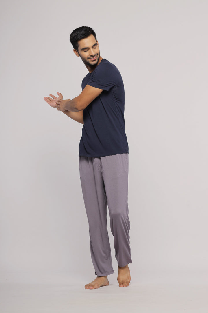 Deep Blue Men's Lounge T-shirt stylishly paired with soft sleep pants.