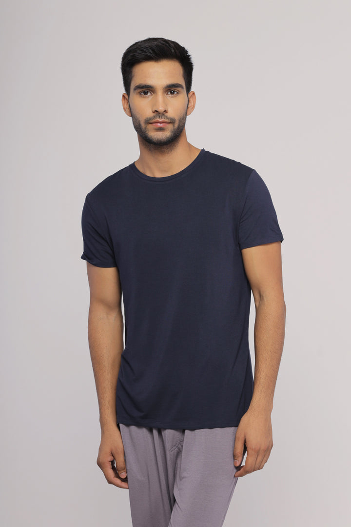 Deep Blue Men's Lounge T-shirt on model showcasing casual style.