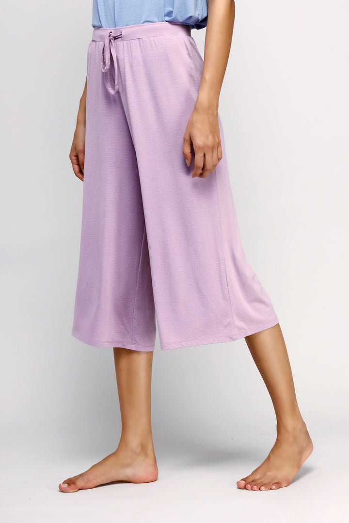 Lavender culottes set with comfortable, stylish wide-leg pants.