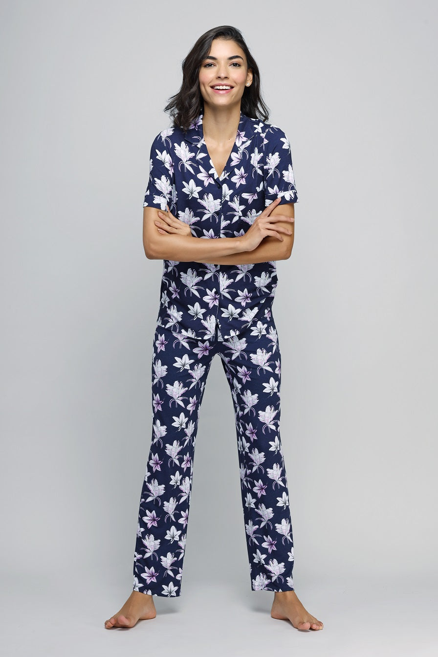 Happy Blossoms floral pajama set for comfortable sleep and relaxation.