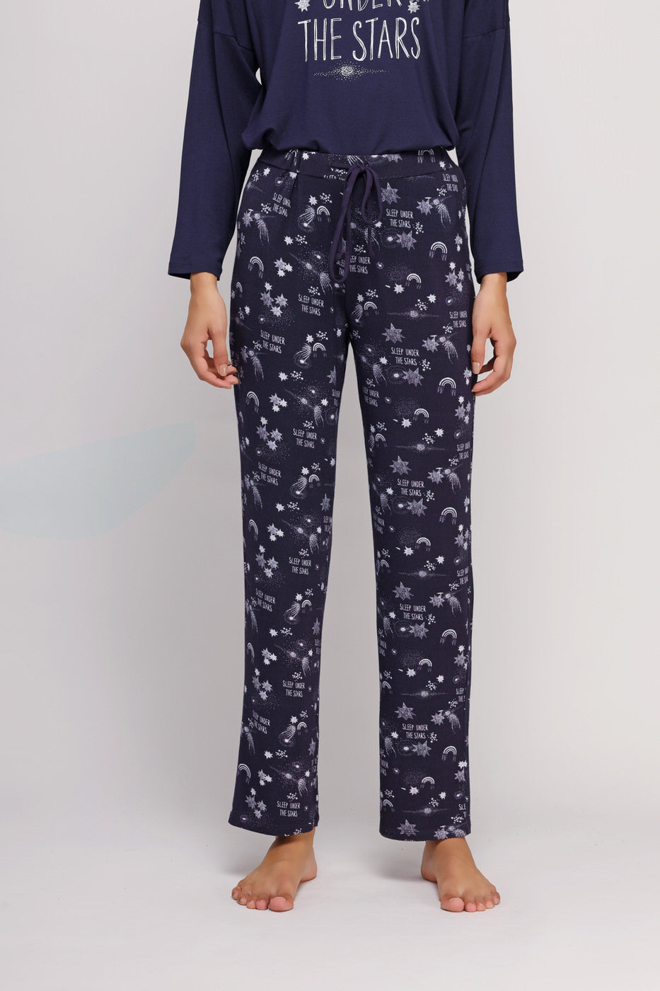 Starry Night Pajama Set featuring cozy pants and long sleeve top.