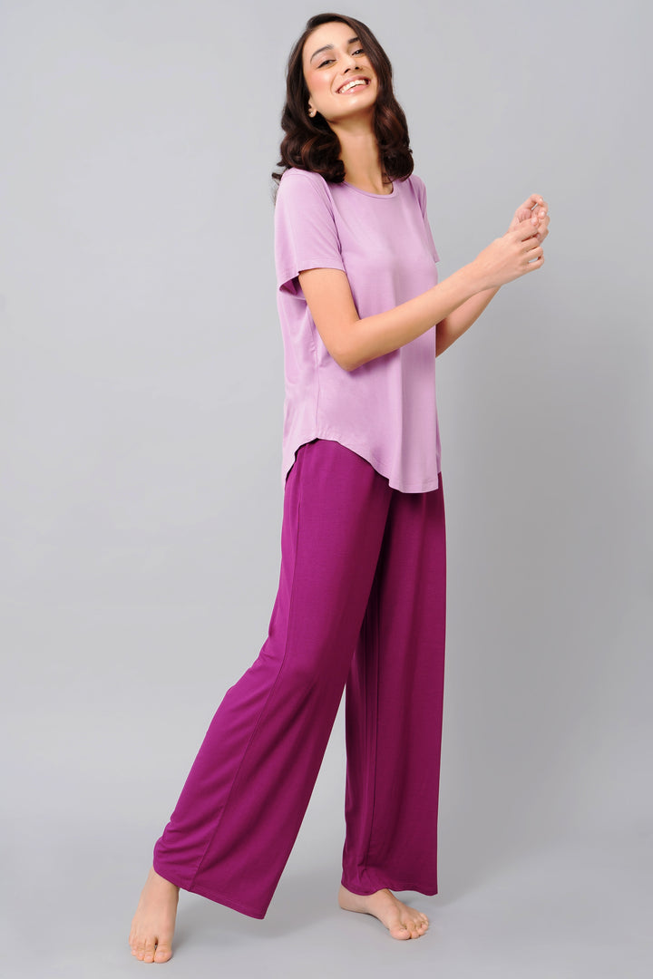 Wineberry Flared Lounge Set in vibrant purple for comfortable lounging.