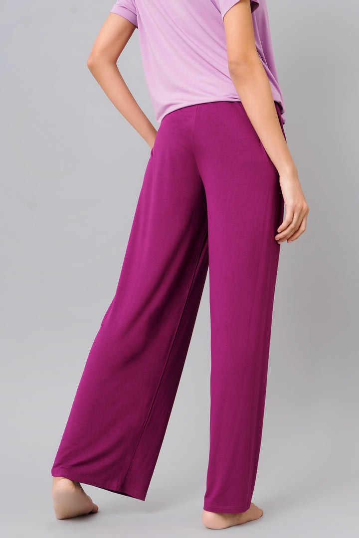 Wineberry Flared Lounge Set showcasing relaxed fit pants and top.