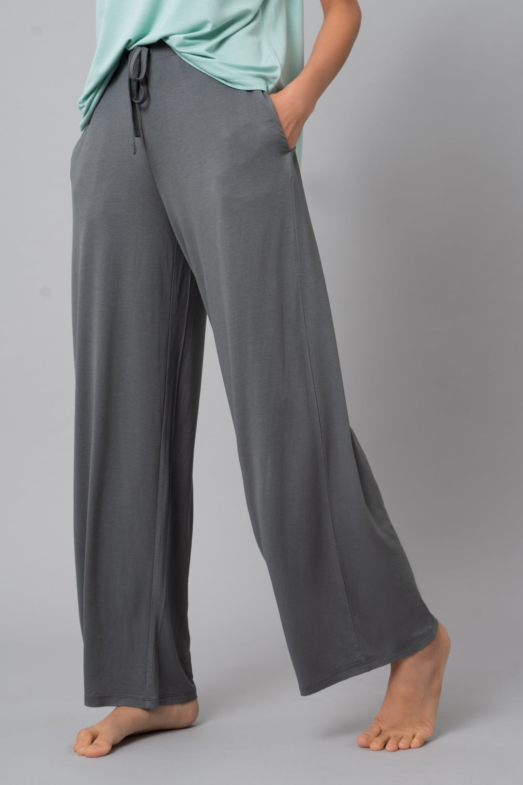 Grey Pearl Flared Lounge Set featuring loose-fitting, comfortable pants and stylish design.