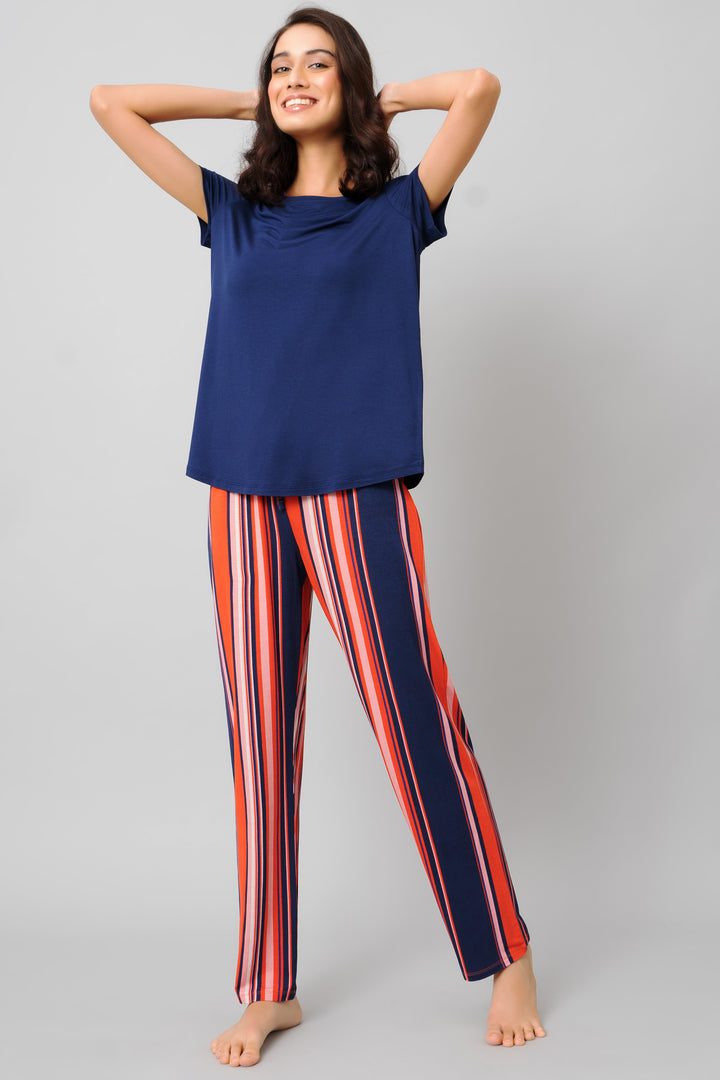 Classic Stripe Pajama Set featuring stylish navy and striped design.