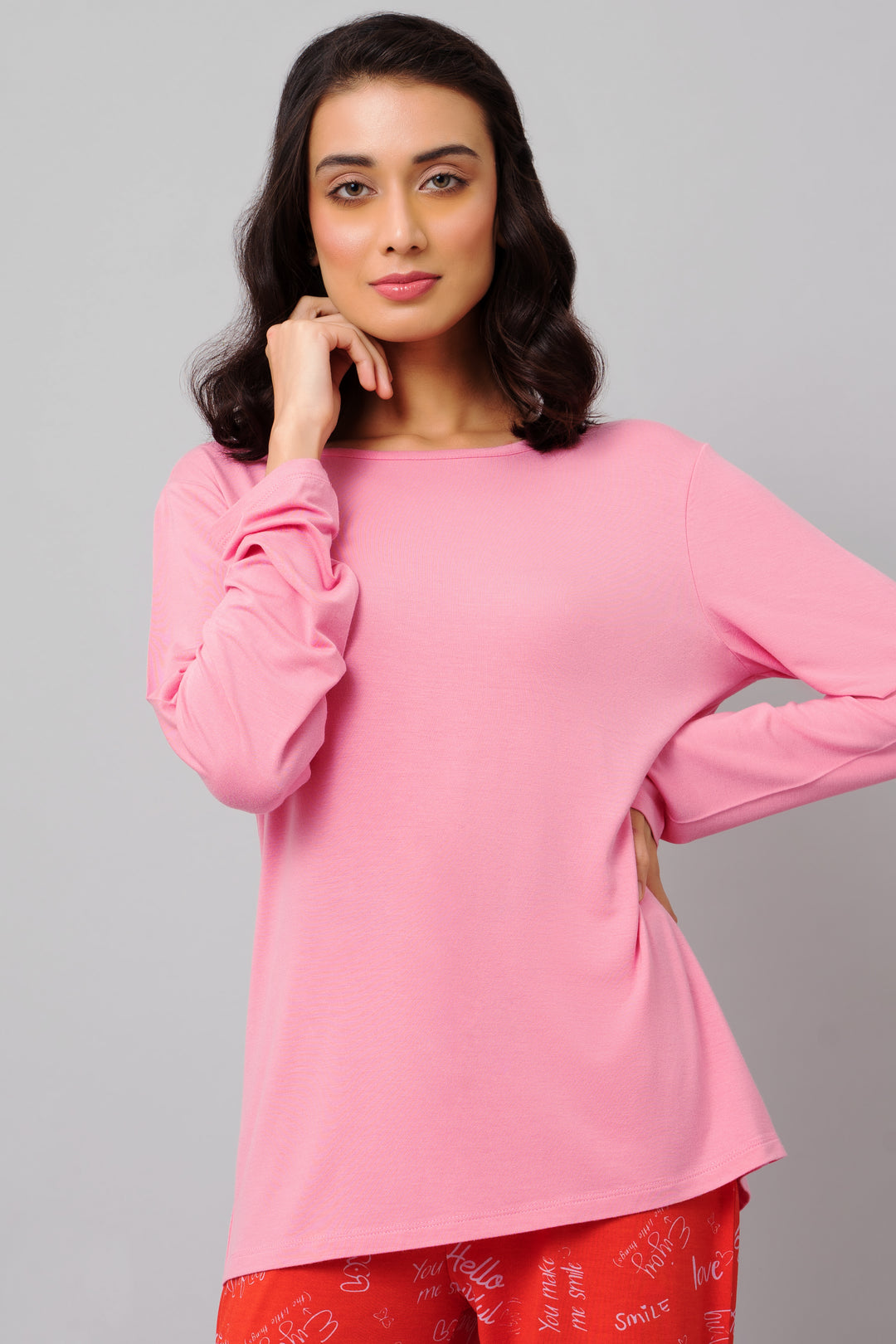 Stylish pink long-sleeve top from Love Escape Shorts Set.